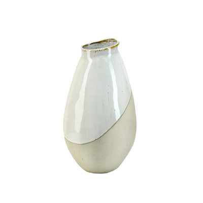 Sleek Two-Tone Ceramic Vase, Decorative Flower Vase, Perfect For Single Stems, Home, Office, Wedding Decor Accent, 6" Diameter & 10.5" Tall