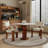 Contemporary Luxe 33'' Square Dining Table Collection with Walnut Legs and Gold Accents — Featuring Eclipse Noir Glass, Glacier Vein, Desert Bloom, and Night Grid Marble Finishes-356980039