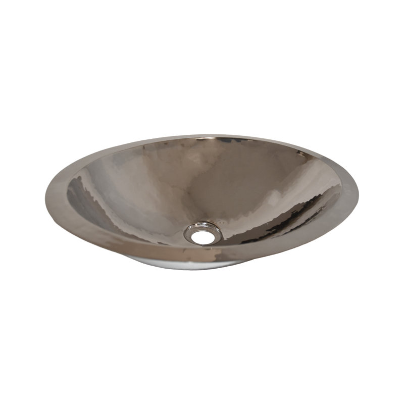 Copper Hand Hammered Oval Undermount Bathroom Sink, Foundry Polished Nickel