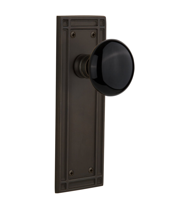 Plaque de mission avec bouton de porte en porcelaine noire, Bronze frotté à l'huile