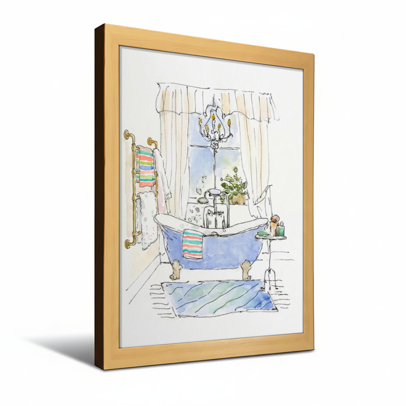 Scène de salle de bain avec baignoire sur pattes Bath & Laundry, H 24 po x l 16 po, Toile tendue, Ne s’applique pas