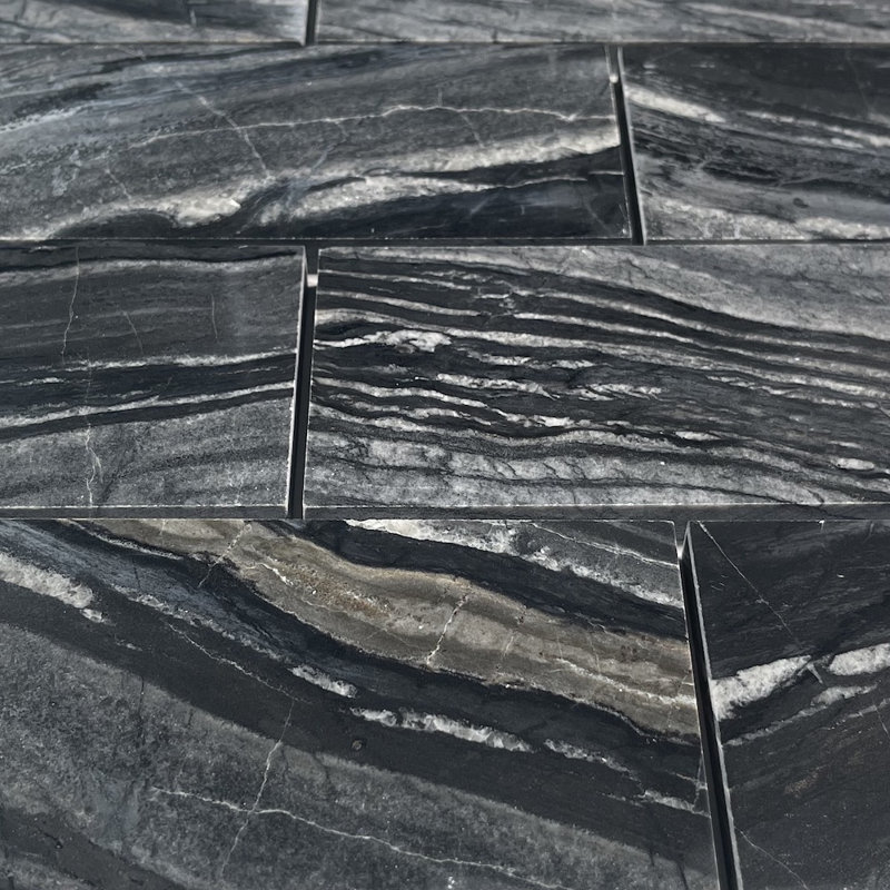 Silver Wave Black Forest Marble 3 in. x 6 in. Marble Tile