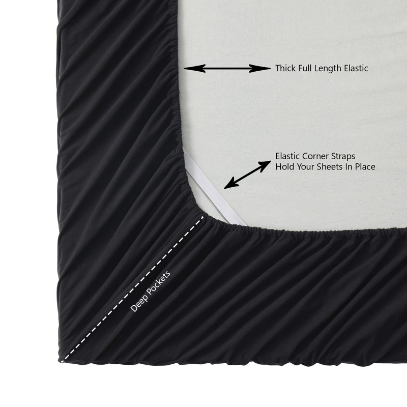 Solid Flannel Fitted Sheet, Bottom Sheets With Built-In Sheet Straps By Sweet Home Collection, King Fitted Sheet, Black