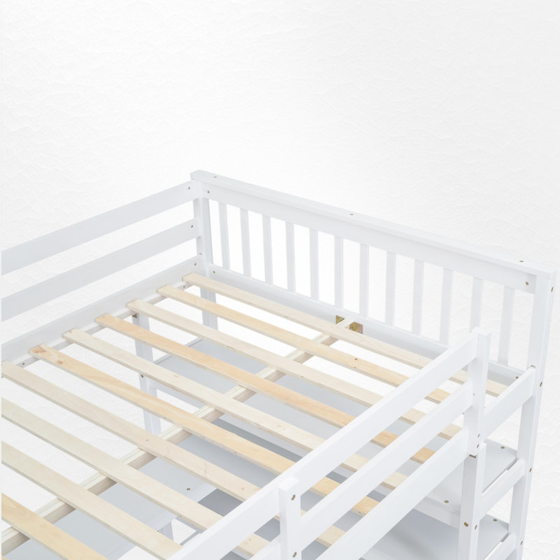 Lit mezzanine avec bureau intégré et tablettes, Blanc, Complète
