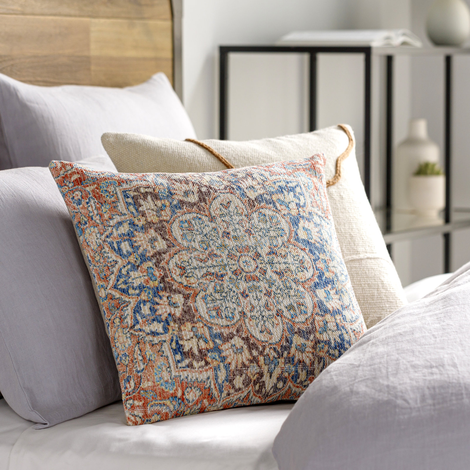 Colin Floral Throw Pillow, 18" x 18", Cream