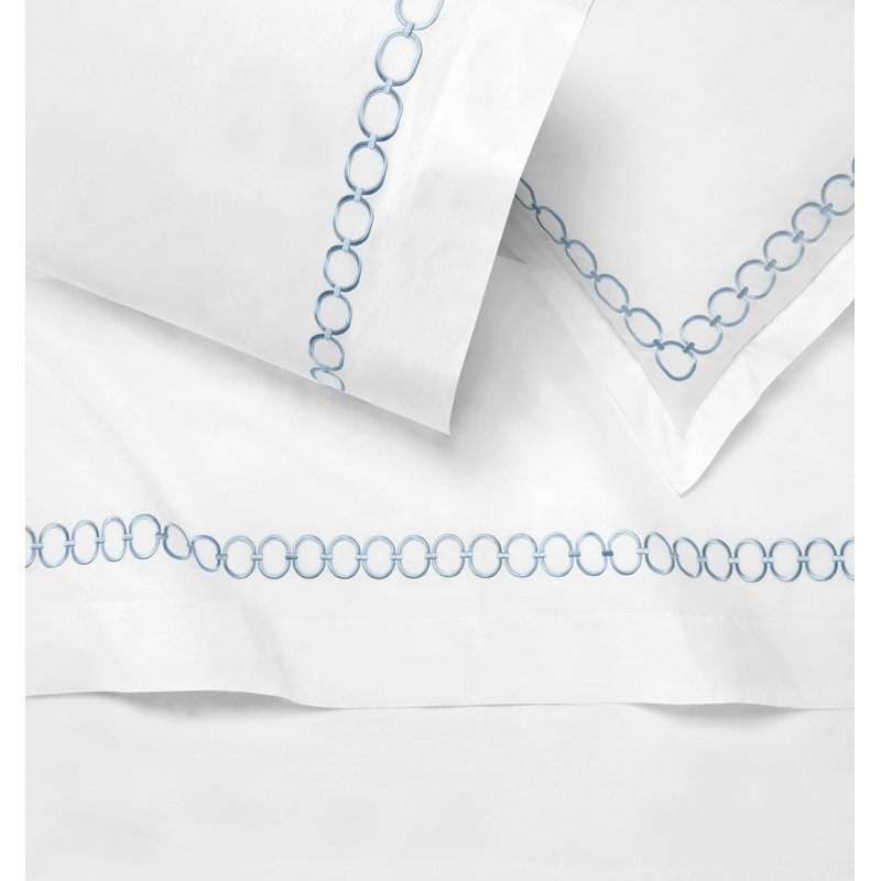 Catena Percale Pillow Case, White/Sea, King