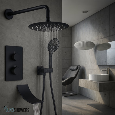 Tête de douche thermostatique noire à 3 voies avec douche à main et robinet Juno
