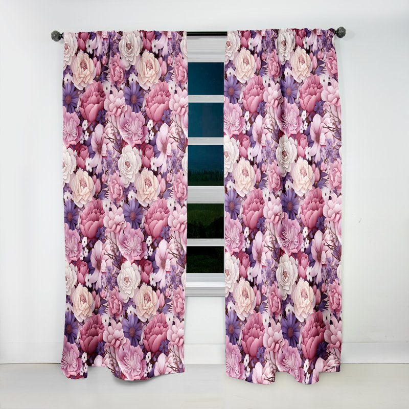 Paire de rideaux en velours à motif floral Sprintime, L 52 po x L 63 po