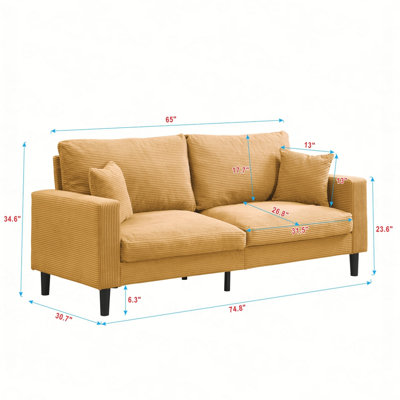 74" High Resilience three seater Sofa, Wooden Frame 3 Seat Sofa, Comfy,Modern Upholstered Sofa,Living Room Bedroom Apartment