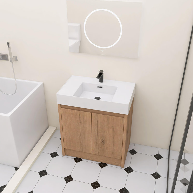 30"Bathroom Vanity with Resin Top, Freestanding Bathroom Cabinet with 2 Soft Closing Doors