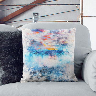 Iceland View Watercolour Cushion with Filling