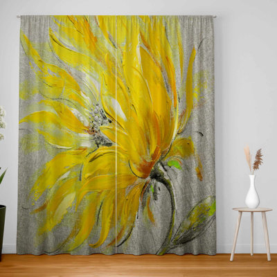 Yellow Flower Blackout Curtains - Elegant Home Decor Pair