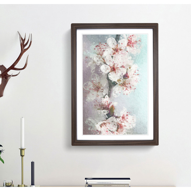 White Blossoms in Abstract - Framed Print, 65cm H x 48cm W x 2cm D, Walnut Framed