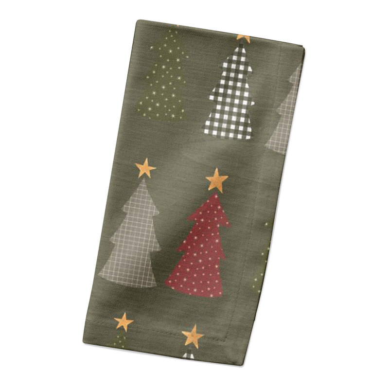 Divith Cotton Twill Floral Square Napkin, Green