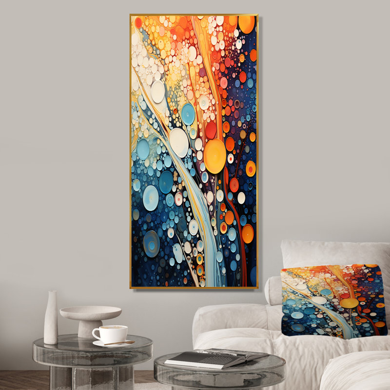«Colorful Ink River Microscopic Fantasia 1 - Abstract Shapes», art mural, Cadre flottant doré, H 20 po x l 12 po