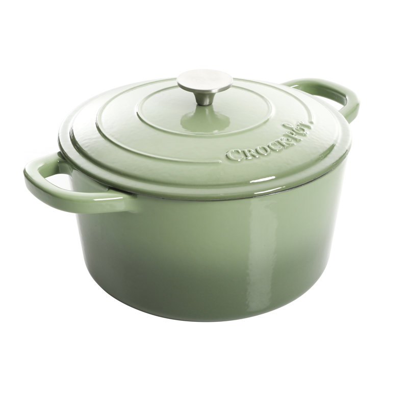 Crock-Pot Artisan Non-Stick Cast Iron Round Dutch Oven, Pistacio Green/Silver, 7 qt