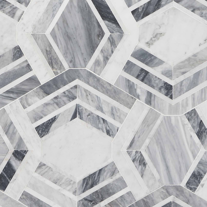 Mezzo 11x18 Polished Calacatta Marble Mosaic Tile, Canta Polished