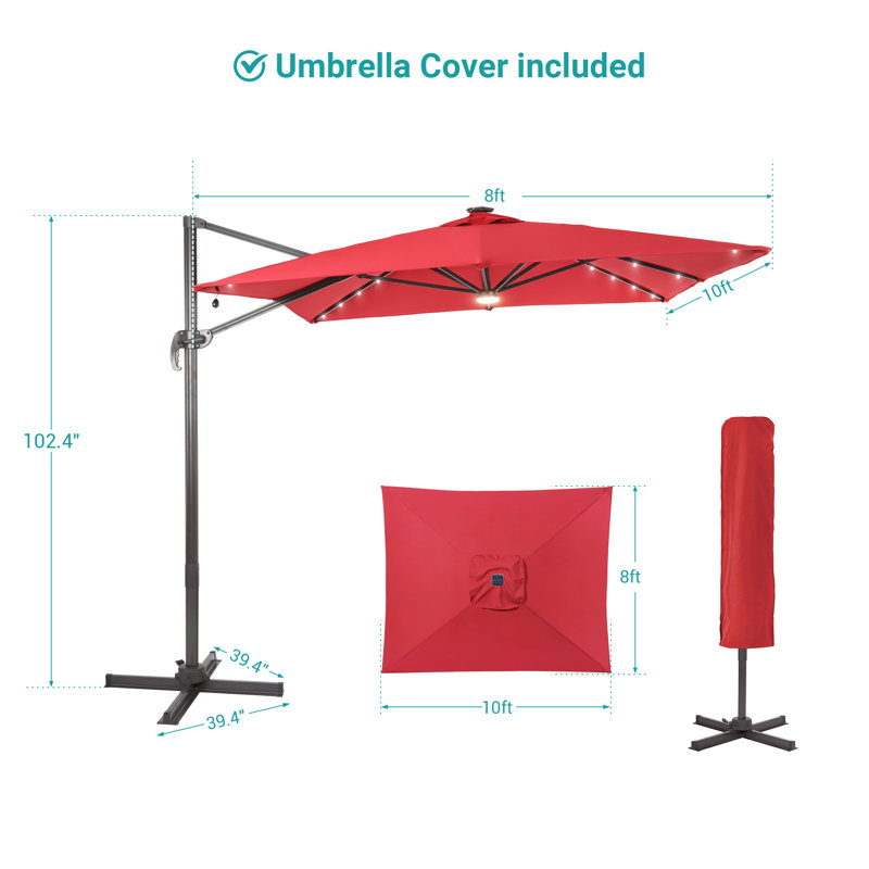 Najifa 10' x 8' Lighted Cantilever Umbrella, Rust Red