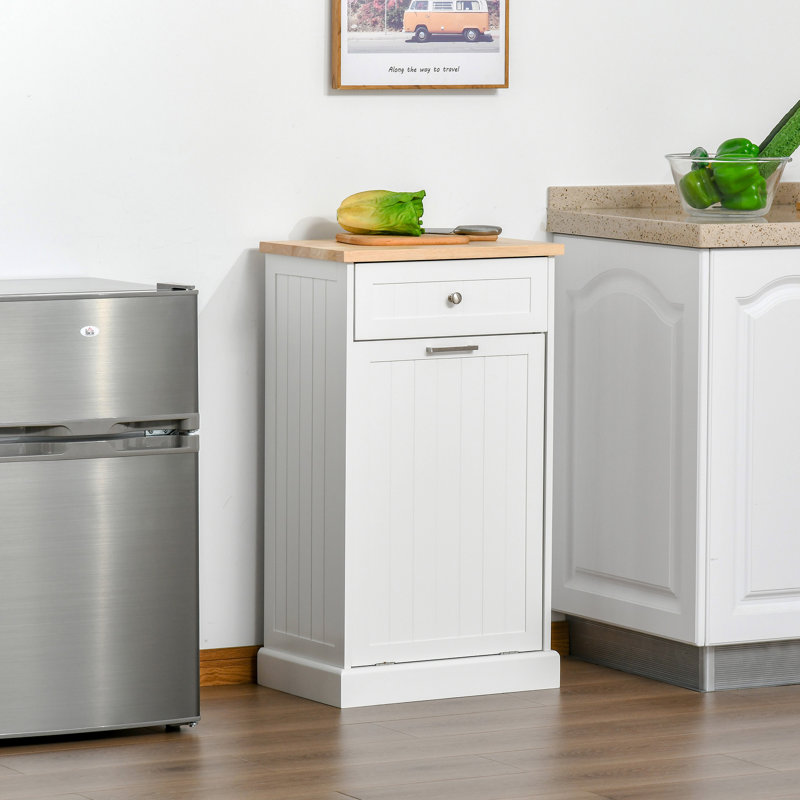 Lynnsay Wood Cabinet Laundry Hamper, White/Oak