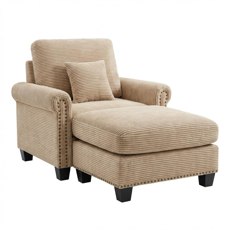 42-inch Nailhead Trim Sofa With Ottoman, Modern Corduroy Small Couch With Rolled Arms, Single Sofa Chaise Lounge For Living Room, Bedroom, Farmhouse Decor