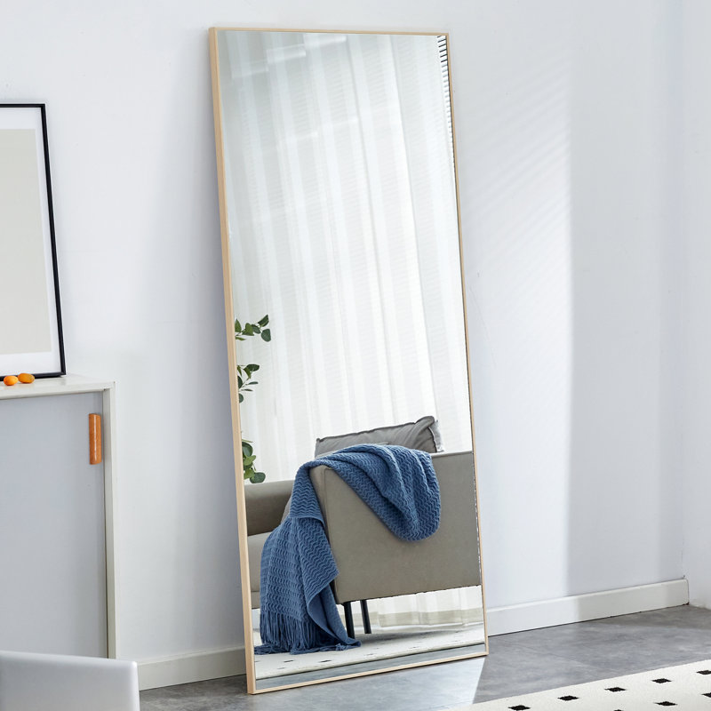  Miroir pleine grandeur avec cadre en bois massif beige, 71 po x 31,4 po au sol ou mural, beige, Beige