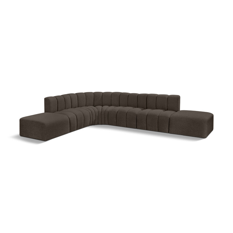 Hrefna Upholstered Curved Sectional with Ottoman Reversible, Brown Boucle Fabric