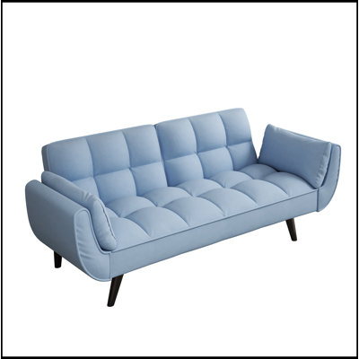 57 po. Canapé bleu 57 po. Doux deux accoudoirs. Coussin décoratif.