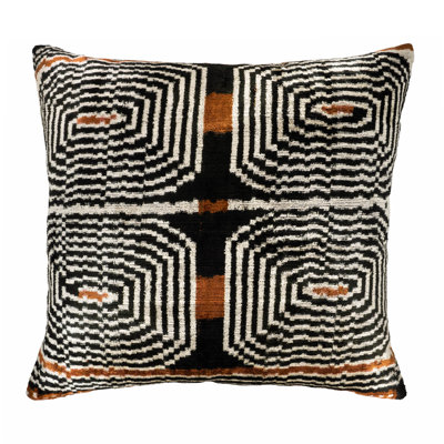 Coussin Labyrinth en velours de soie Ikat, 24 "x 24" seulement