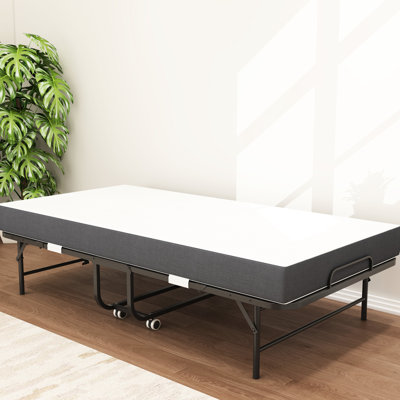 Lit pliant simple 75 po x 38 po avec matelas en mousse à mémoire de forme - pliable portable pour les bureaux, fabrication en métal, petits espaces noirs de 3,7 po, cadre, 38 po, facile à utiliser