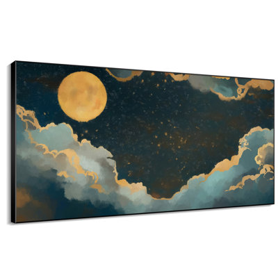 Lune céleste avec nuages de nuit, ciel rêveur, illustrations, très grand art mural encadré (assemblage requis)