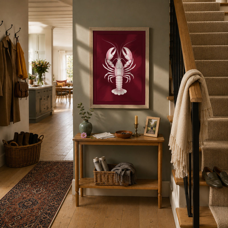 Heraldic Lobster Art Deco - Framed Print, Oak, A4 - 29.7 x 21.0 cm