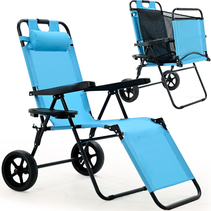 Folding Beach Chair, Textilene-Sky Blue