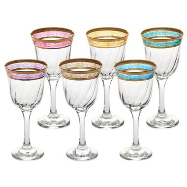 Lorren Home Trends Siena Collection Crystal Red Wine Glass with Gold Band Design Set of 4