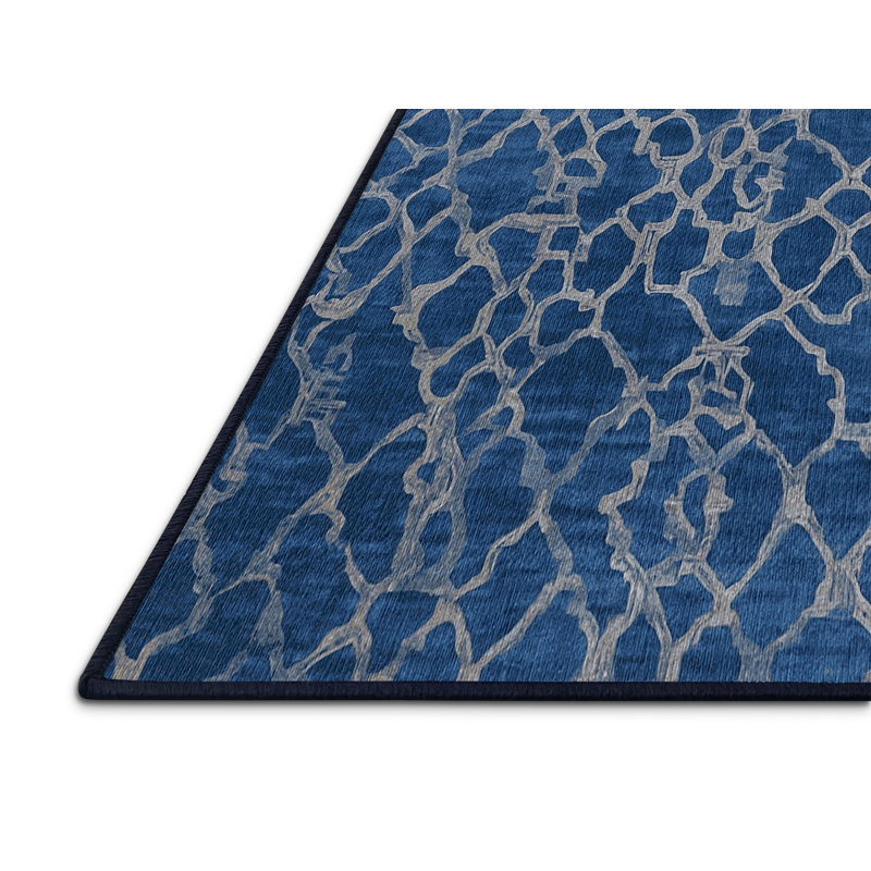 Machine Washable Blue Area Rug, Rectangle 2' x 3'