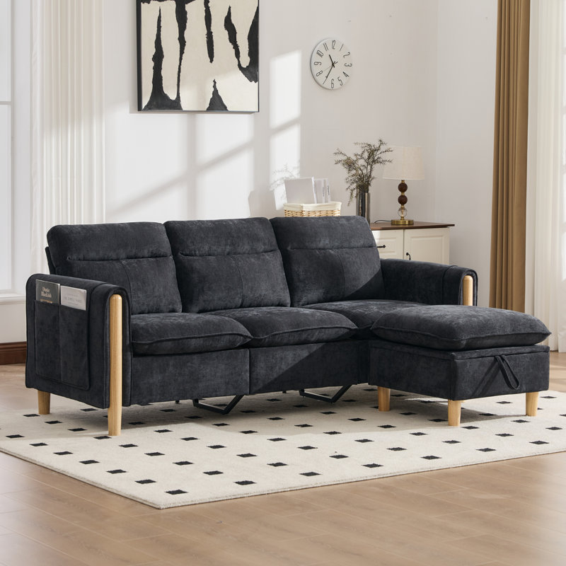 79" Modern Sectional Sofa,L-Shape Chenille Couch with Storage Ottoman,Upholstered Sofa with Side Pockets for Living Room,Apartment