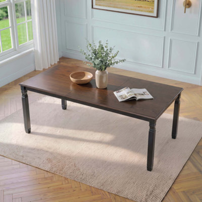 Table de salle à manger extensible de 150 à 195 cm pour 4 à 6 personnes, plateau en MDF plaqué chêne peint, style ferme moderne, pieds en hévéa massif, gain de place pour la cuisine et la salle à manger.