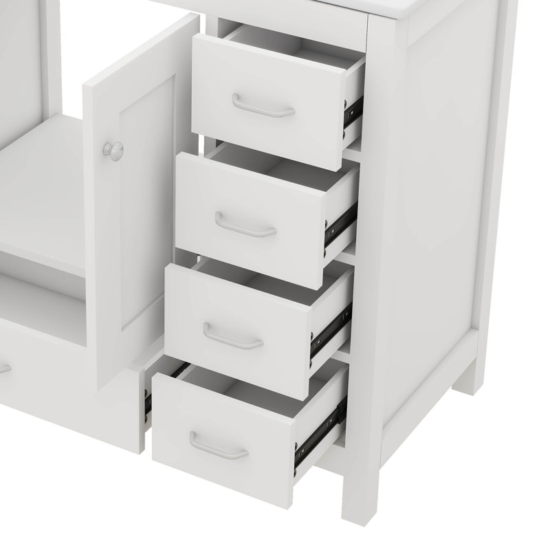 Meuble-lavabo de salle de bain 36 po avec lavabo 36 po - 5 tiroirs, Blanc