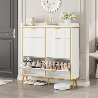 Shoe Storage Cabinet with 4 Flip Drawers
