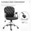 Fauteuil d'ordinateur en cuir noir avec capitonnage à boutons, rembourrage des accoudoirs, hauteur de siège réglable et mobilité à 360 degrés, capacité à se bercer