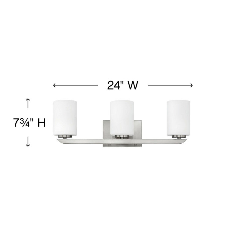 Brushed Nickel 3-Light Dimmable Vanity Fixture with Etched Opal Glass Shades