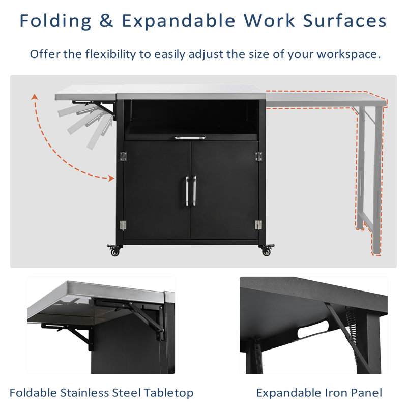 Versatile Outdoor Cabinet With Folding And Extendable Worktop, Ample Storage Space And Lockable Wheels