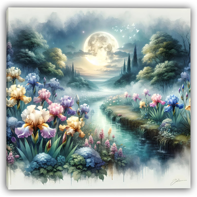 Moonlit Garden - Floral Fantasy Landscape, art sur toile, H 40 po x l 40 po