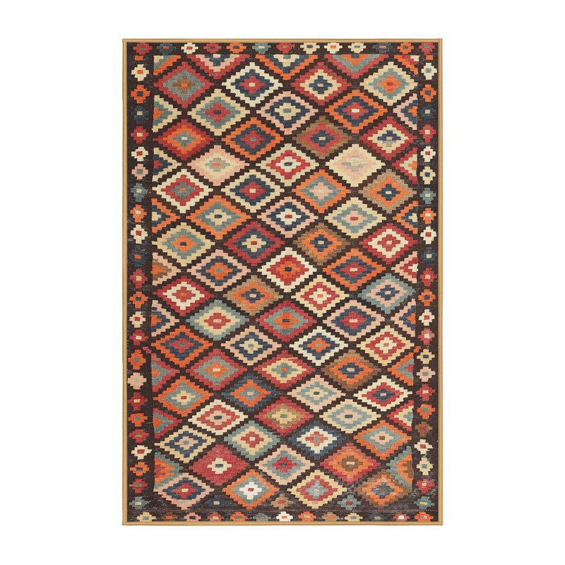 Tapis contemporain rouge / beige / noir, Rectangle 6 pi x 9 pi