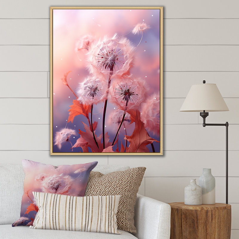 «Delicate Calm Dandelion Serenity V - Autre plante et fleurs», art mural, Cadre flottant brun, H 20 po x l 12 po