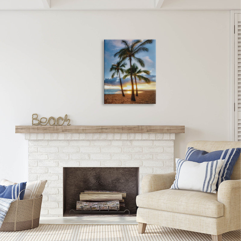 Au-534-Toile, palmiers, plage tropicale, anse sur toile par Dennis Frates, photographie, H 30 po x l 24 po x P 1,5 po