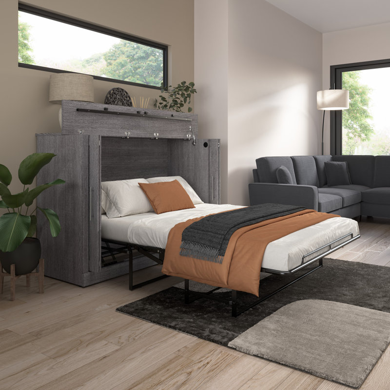 Arlex Murphy Cabinet Bed with Mattress, Gray, Full / Double