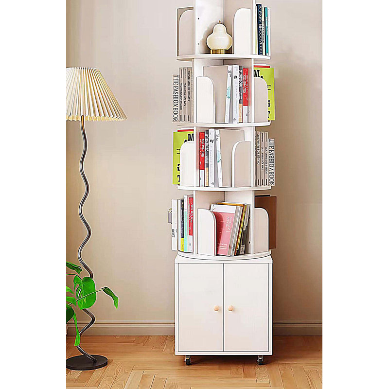 Bibliothèque d'angle à 360 degrés à 5 niveaux, support de rangement pour bibliothèque au sol, étagère à livres étroite en bois