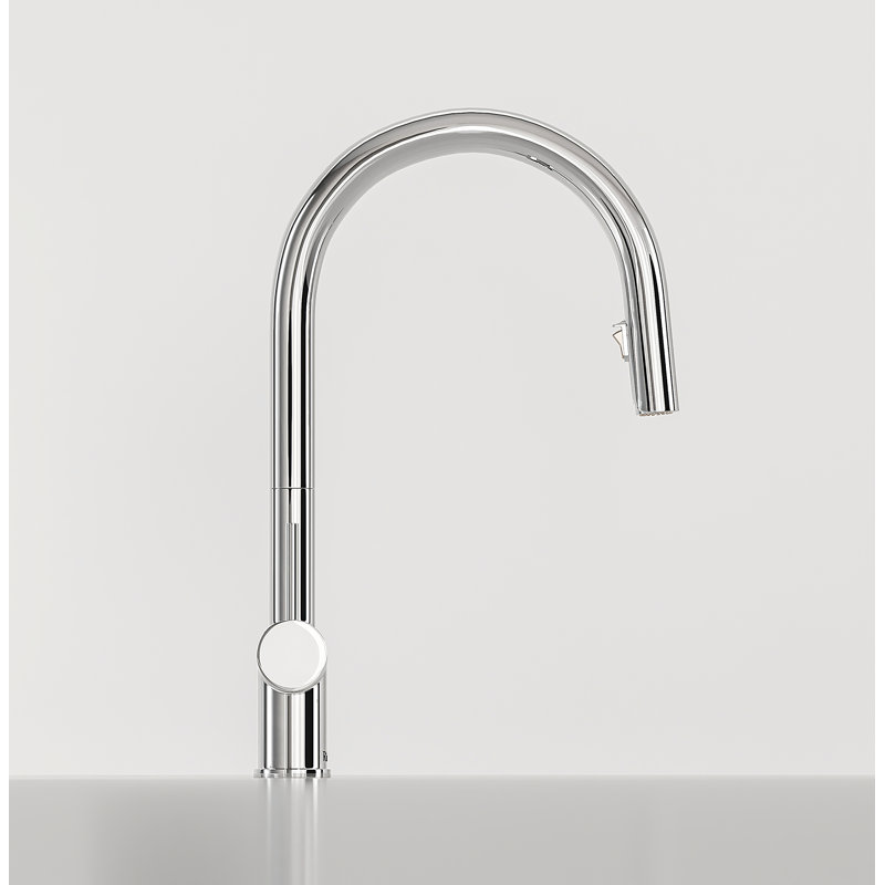Robinet de cuisine extractible à deux poignées avec bec en C Azure, Chrome