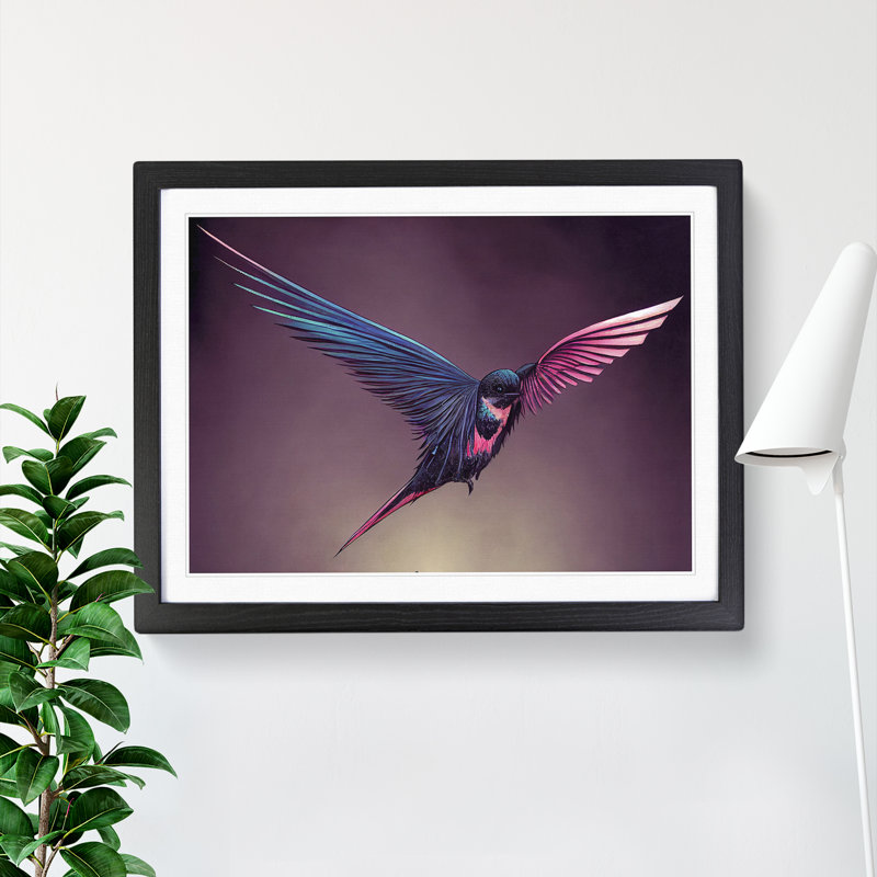 Inspirational Swallow Bird - Single Picture Frame Print, 46cm H x 64cm W x 2cm D, Black