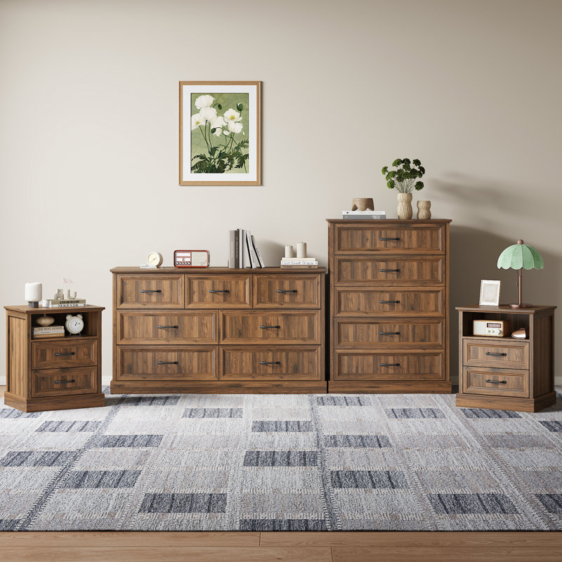 L'ensemble de chambre à coucher 4 pièces 4 pièces comprend 7 tiroirs, 5 commodes et 2 tables de chevet, Jaune